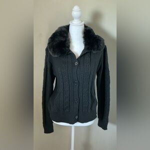 Black sweater with fur collar